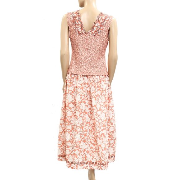 Free People Gesibelle Printed Top & Maxi Skirt Set Eyelet Embroidered L 279621 - Picture 7 of 9